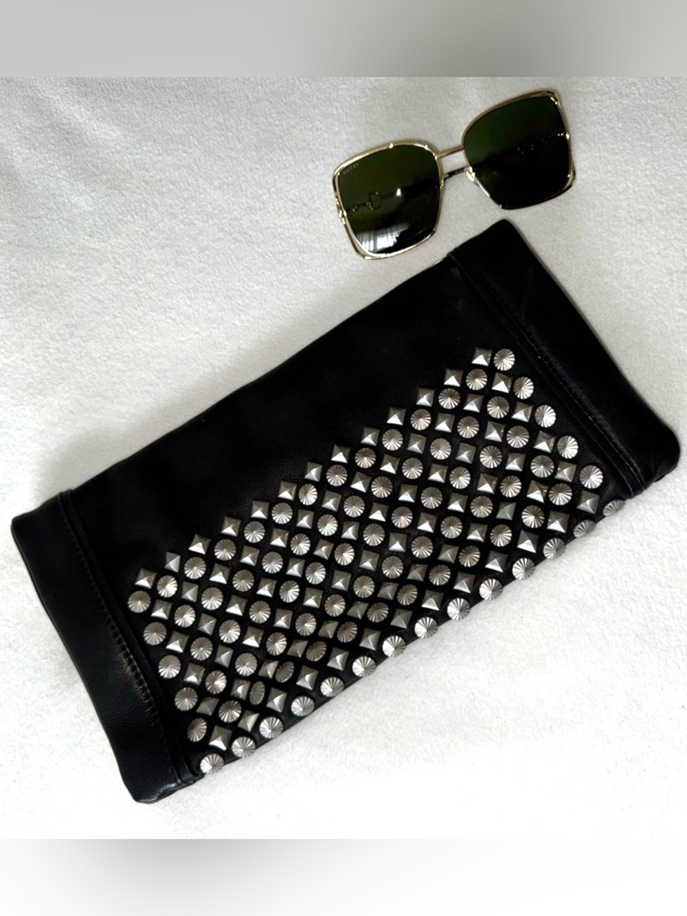 ASH Black Leather Studded Foldover Zip-Top Clutch EUC GORGEOUS! - Picture 16 of 16